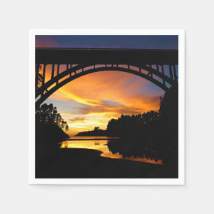 Orange California Coastal Sunset Under Bridge Napkin