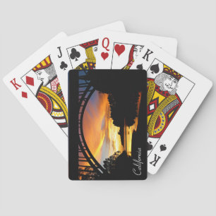 Orange California Coastal Sunset Under Bridge Playing Cards