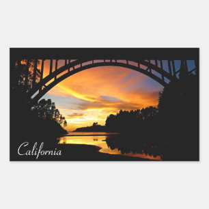 Orange California Coastal Sunset Under Bridge Sticker