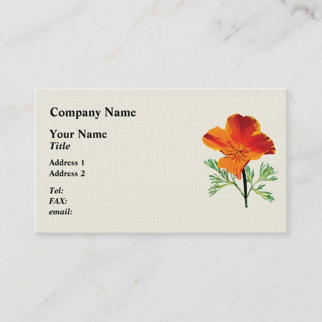 Orange California Poppy Business Card (Front)