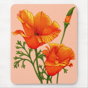 orange California poppy print Mouse Pad