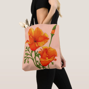 orange California poppy print Tote Bag