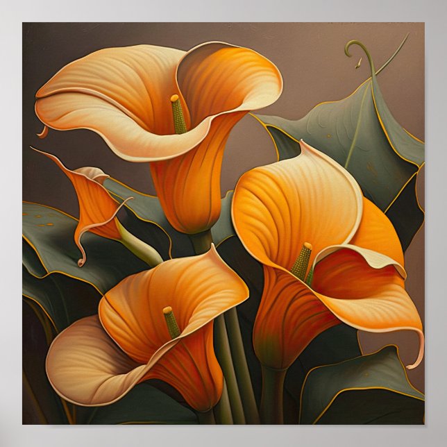 Orange Calla Lilies Lily Flower Art Print Poster (Front)