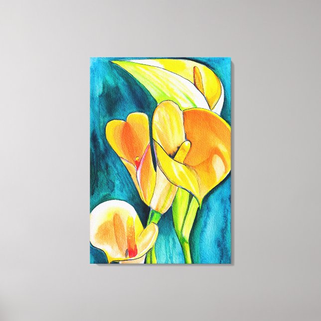 Orange Calla lily flower watercolor art Canvas Print (Front)