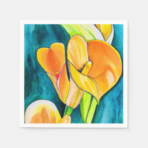 Orange Calla lily flower watercolor art Napkin