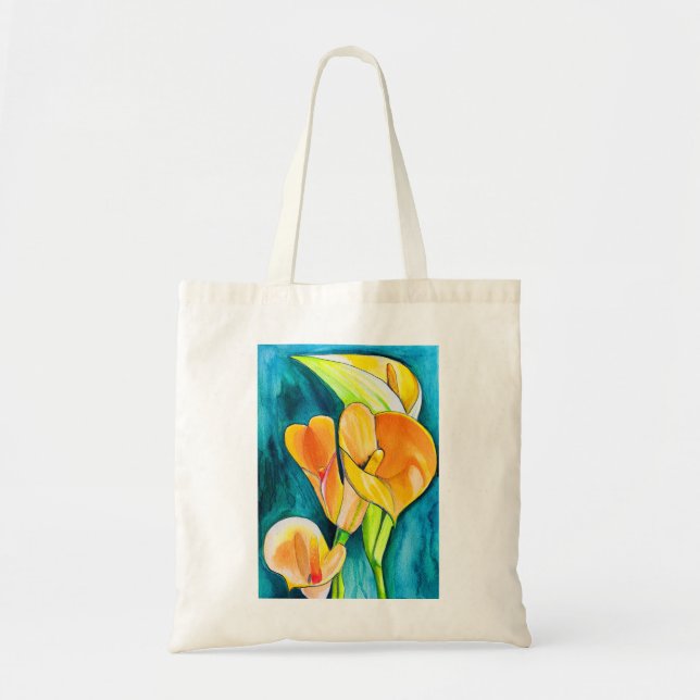 Orange Calla lily flower watercolor art Tote Bag (Front)