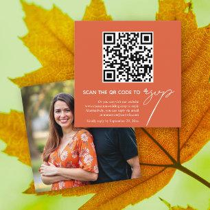 Orange calligraphy QR code RSVP photo wedding Enclosure Card