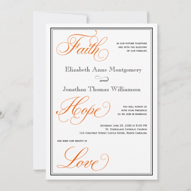 Orange Calligraphy Script Fall Wedding Invitation (Front)