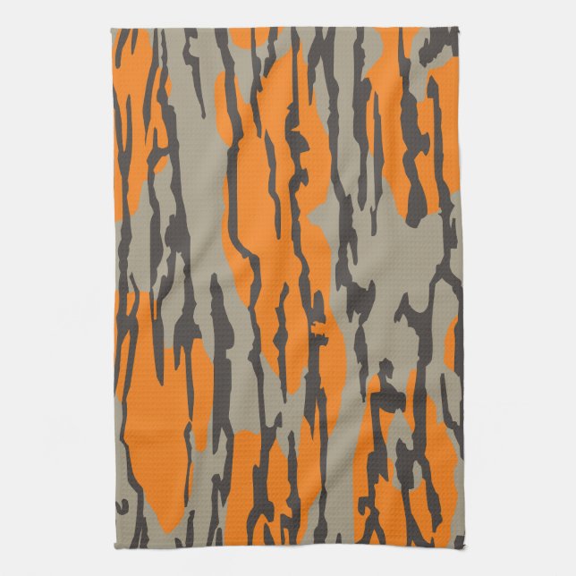 Orange Camo Bottomland Camo Pattern Kitchen Towel (Vertical)