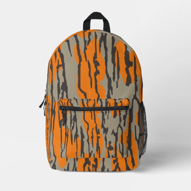 Orange Camo Bottomland Camo Pattern Printed Backpack (Front)