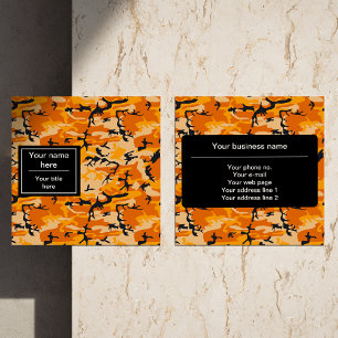 Orange Camo, Camouflage, Military, Army Square Business Card