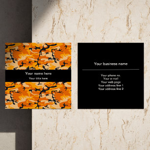 Orange Camo, Camouflage, Military, Army Square Business Card