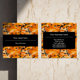 Orange Camo, Camouflage, Military, Army Square Business Card