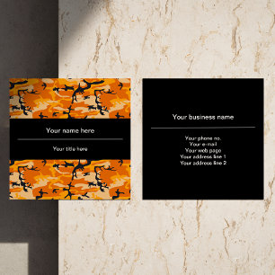 Orange Camo, Camouflage, Military, Army Square Business Card