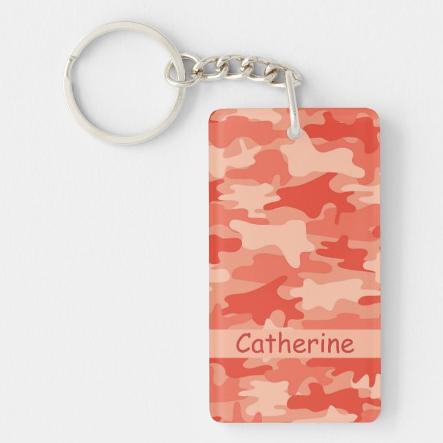 Orange Camo Camouflage Name Personalized Keychain (Front)