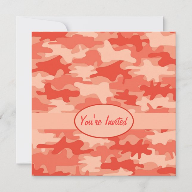 Orange Camo Camouflage Party Event Square Invitation (Front)