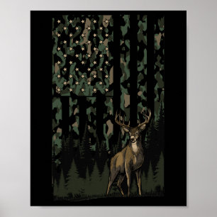 Orange Camo Deer American Flag Hunting Gifts Men D Poster