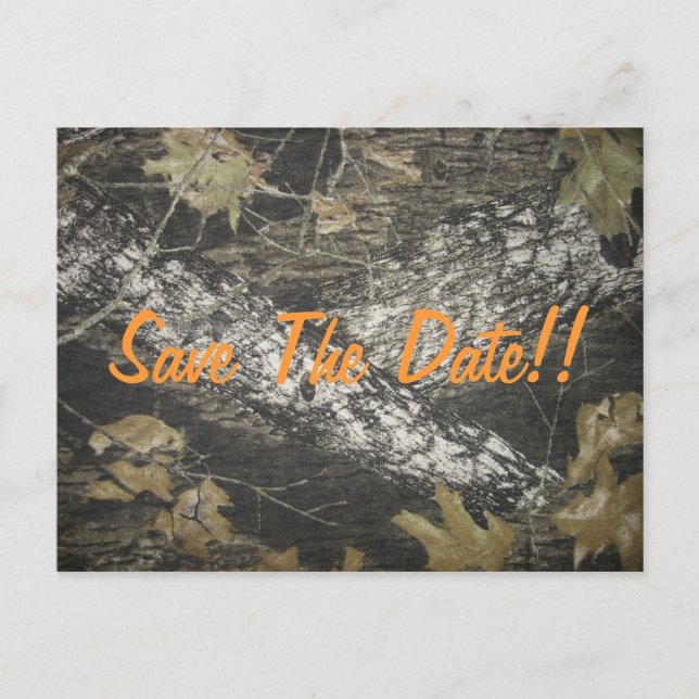 Orange Camo Save the Date! Announcement Postcard (Front)