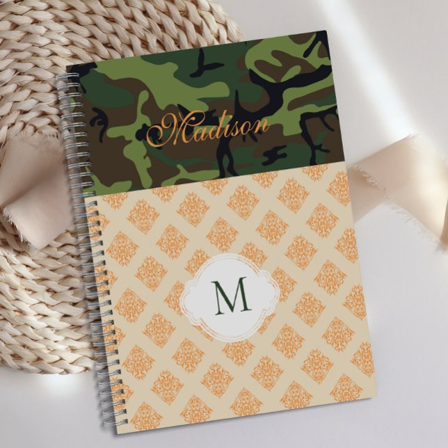 Orange Camouflage Damask Monogramme tendance (Créateur téléchargé)