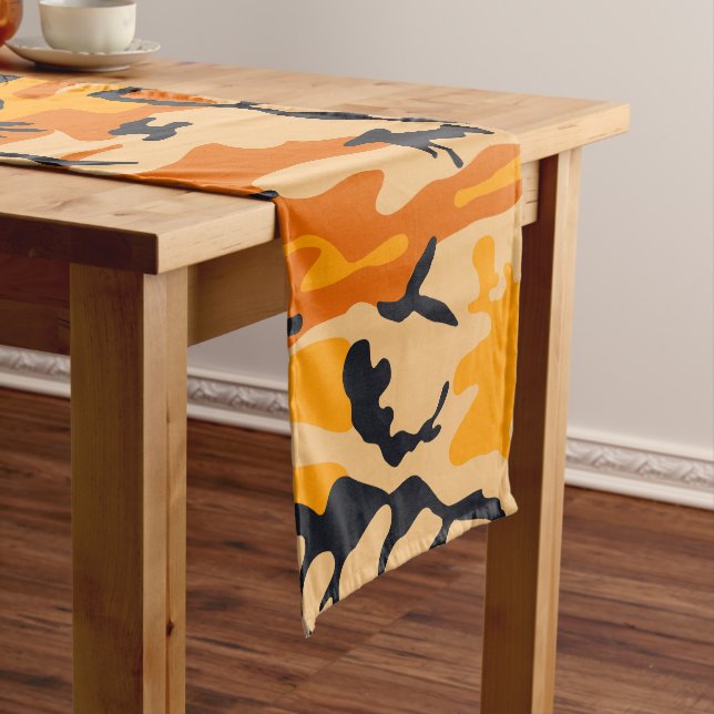 Orange Camouflage, Military, Army Short Table Runner (In Situ)