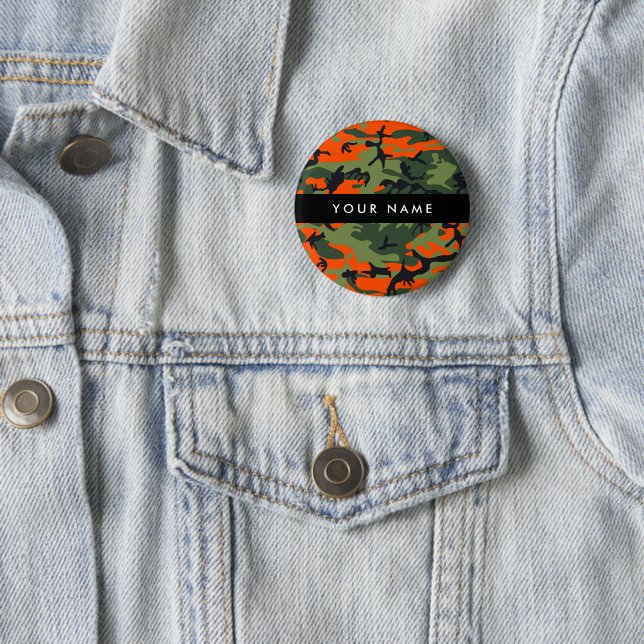 Orange Camouflage Pattern, Your name, Personalize 2 Inch Round Button (In Situ)
