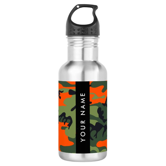 Orange Camouflage Pattern, Your name, Personalize 532 Ml Water Bottle (Front)