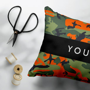 Orange Camouflage Pattern, Your name, Personalize Accent Pillow