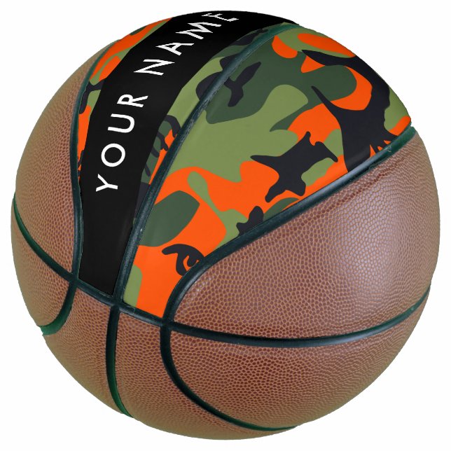 Orange Camouflage Pattern, Your name, Personalize Basketball (Angled)