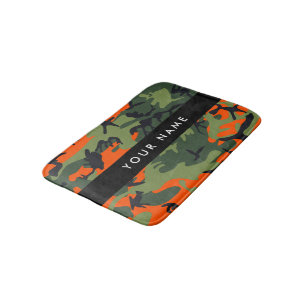 Orange Camouflage Pattern, Your name, Personalize Bath Mat