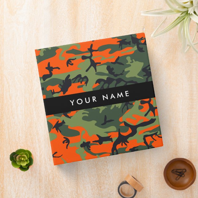 Orange Camouflage Pattern, Your name, Personalize Binder (In Situ)