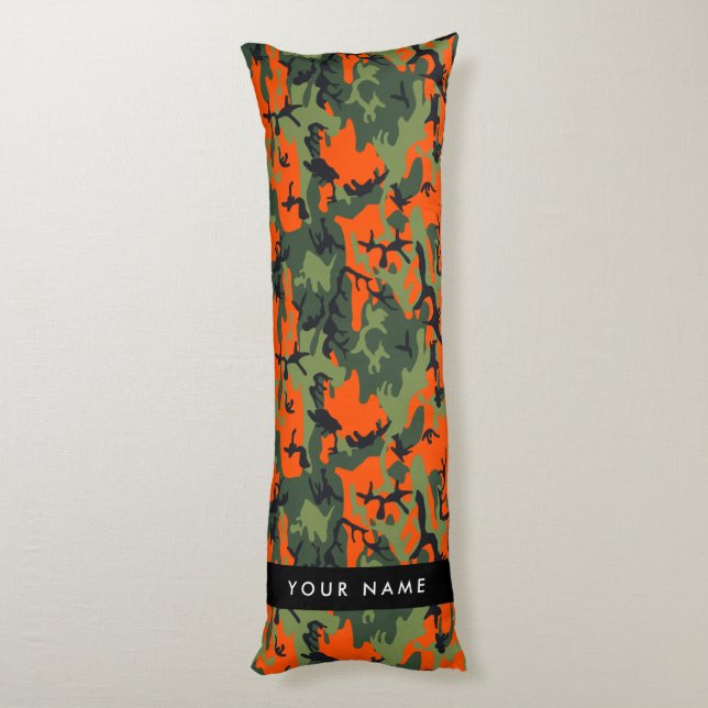 Orange Camouflage Pattern, Your name, Personalize Body Pillow (Back (Vertical))