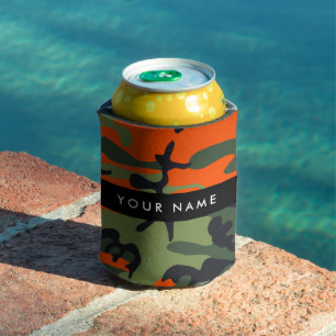 Orange Camouflage Pattern, Your name, Personalize Can Cooler