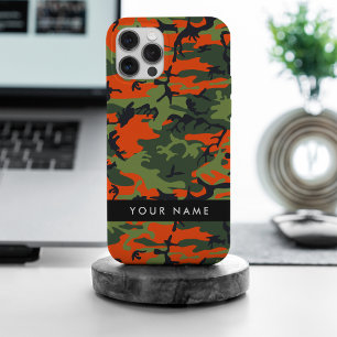 Orange Camouflage Pattern, Your name, Personalize iPhone 15 Pro Max Case