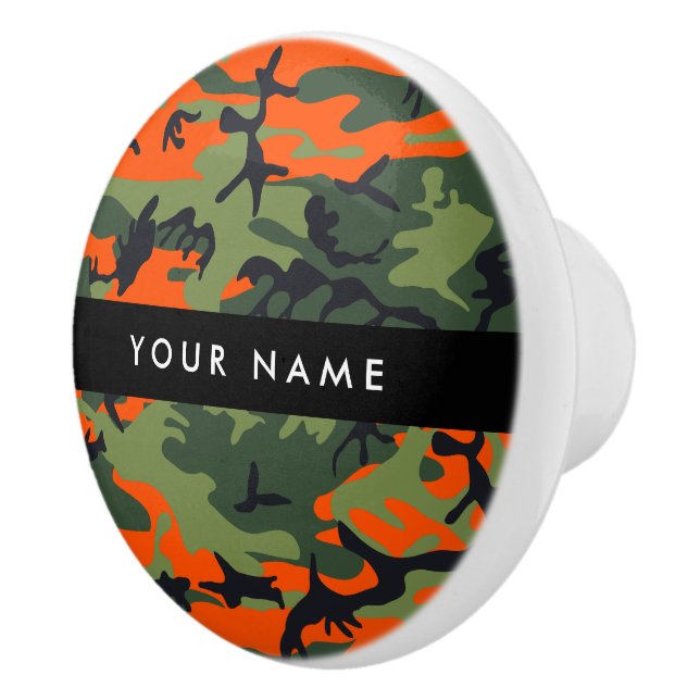 Orange Camouflage Pattern, Your name, Personalize Ceramic Knob (Right)