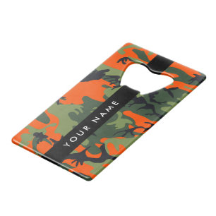 Orange Camouflage Pattern, Your name, Personalize Credit Card Bottle Opener