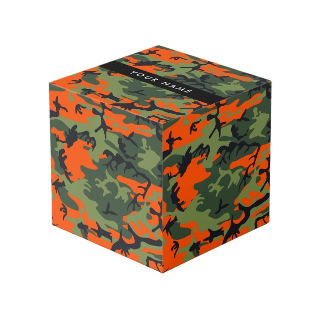 Orange Camouflage Pattern, Your name, Personalize Cube (Front Angled)