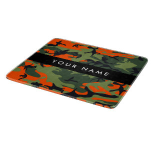 Orange Camouflage Pattern, Your name, Personalize Cutting Board