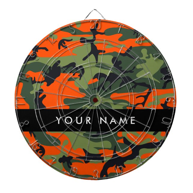 Orange Camouflage Pattern, Your name, Personalize Dartboard (Front)