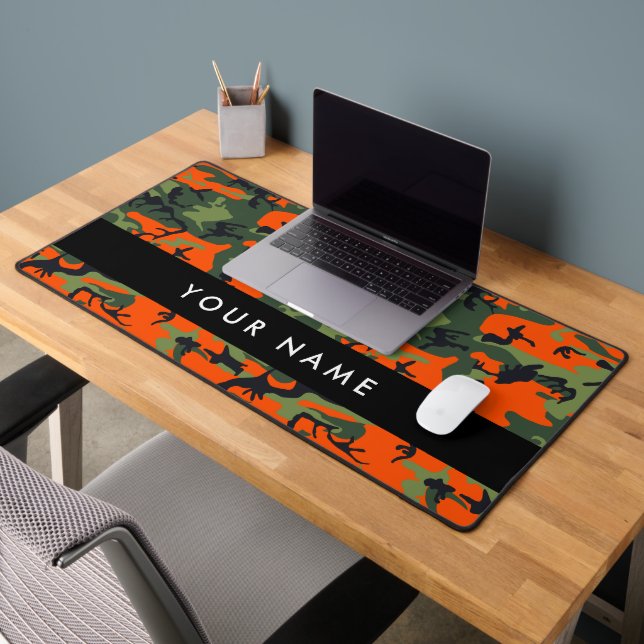Orange Camouflage Pattern, Your name, Personalize Desk Mat (Office 2)