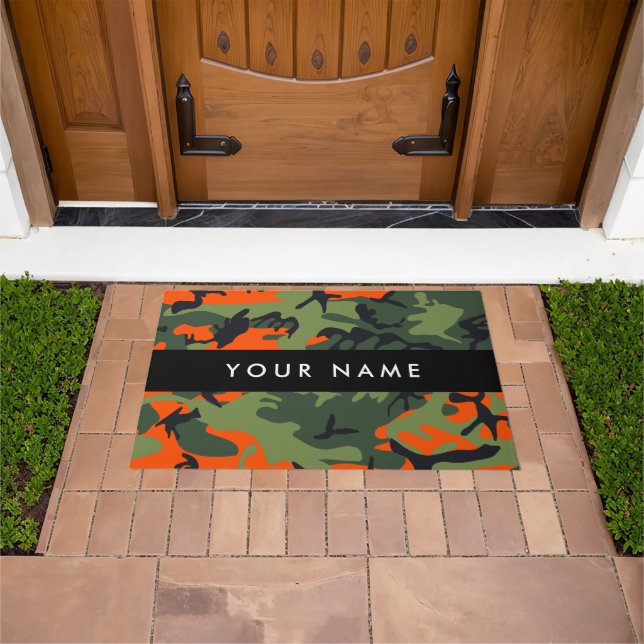 Orange Camouflage Pattern, Your name, Personalize Doormat (Outdoor)