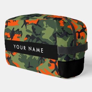 Orange Camouflage Pattern, Your name, Personalize Dopp Kit