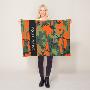 Orange Camouflage Pattern, Your name, Personalize Fleece Blanket