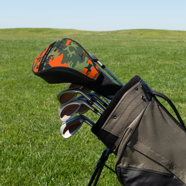 Orange Camouflage Pattern, Your name, Personalize Golf Head Cover (In Situ)