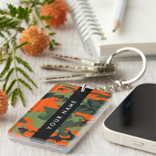 Orange Camouflage Pattern, Your name, Personalize Keychain
