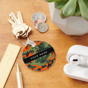 Orange Camouflage Pattern, Your name, Personalize Keychain