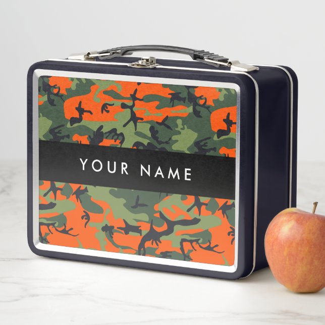 Orange Camouflage Pattern, Your name, Personalize Metal Lunch Box (In Situ)