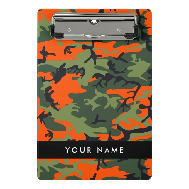 Orange Camouflage Pattern, Your name, Personalize Mini Clipboard (Front)