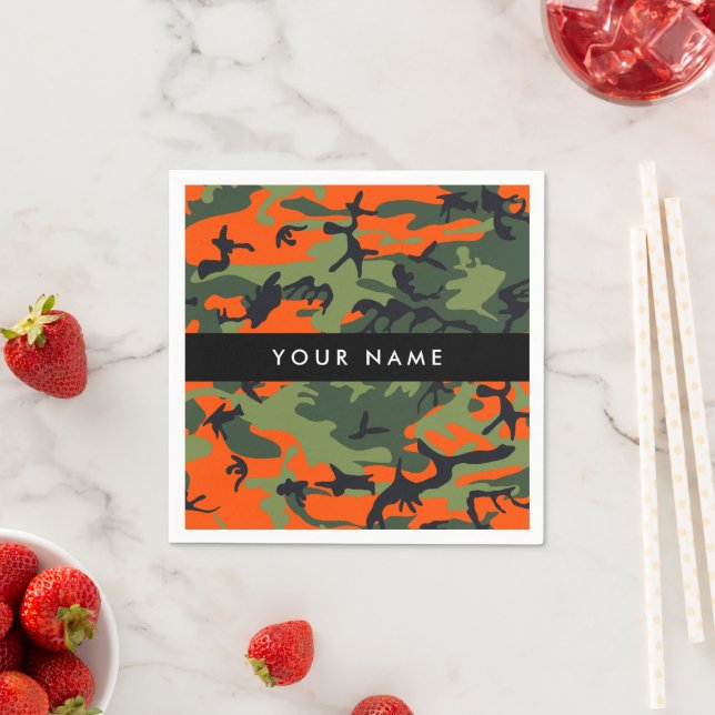 Orange Camouflage Pattern, Your name, Personalize Napkin (Insitu)