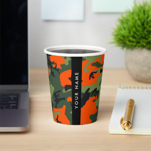 Orange Camouflage Pattern, Your name, Personalize Paper Cups