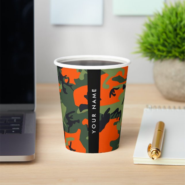 Orange Camouflage Pattern, Your name, Personalize Paper Cups (Insitu)